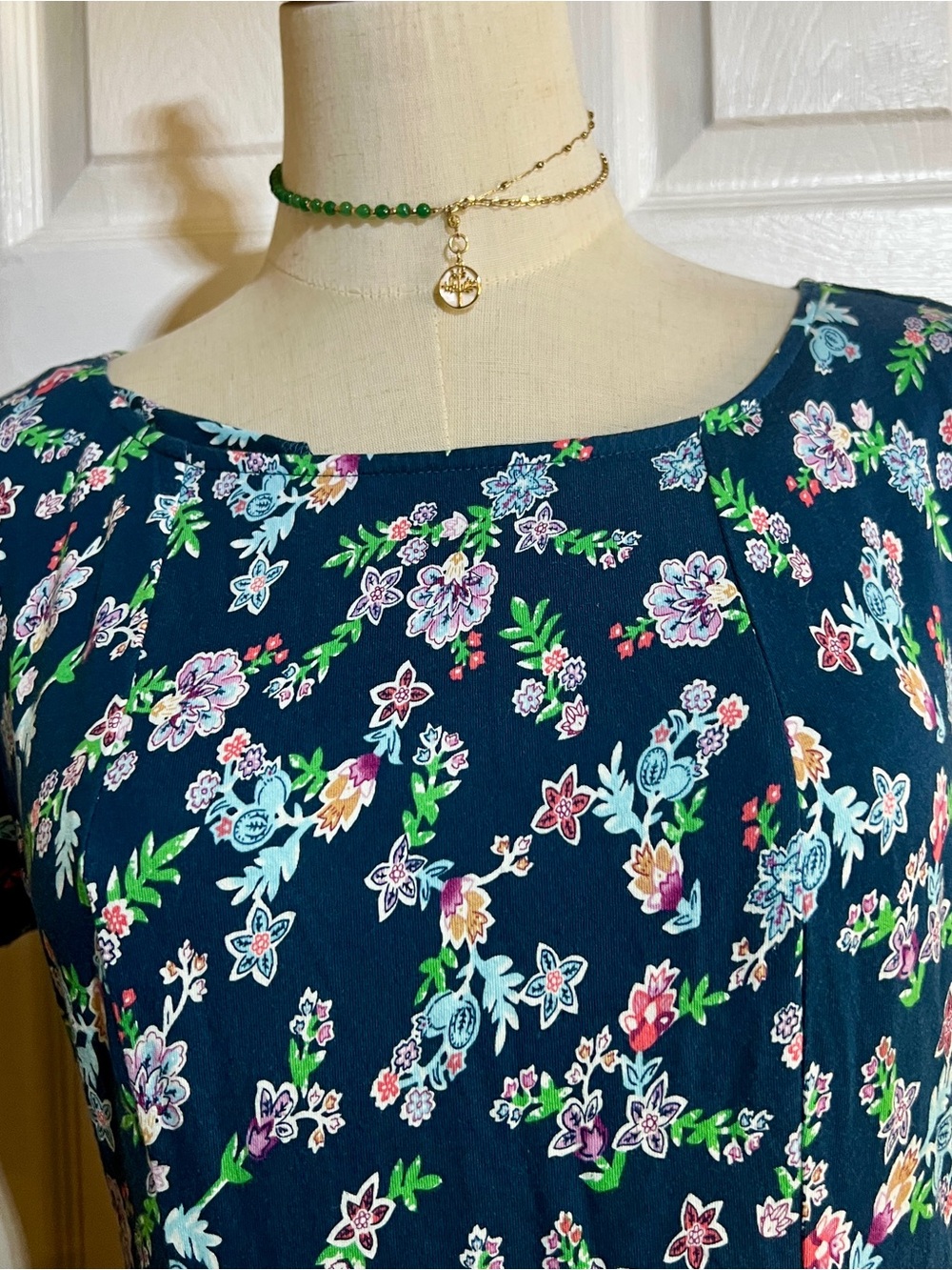 Ella Simone Wms Blue Floral Cotton S/S Pleated Skater Cottagecore Mini Dress S - Picture 3 of 14